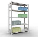Schulte Lagertechnik Système de rayonnages à tablettes emboîtables MULTIplus 250, rayonnage de base, verrou de longueur, 2000x1300x500 mm, 5 tablettes, gris clair