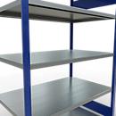 Schulte Lagertechnik Système de rayonnages à tablettes emboîtables MULTIplus 250, rayonnage de base, verrou de longueur, 2000x1300x800 mm, 5 tablettes, bleu gentiane/galvanisé