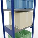 Schulte Lagertechnik Système de rayonnages à tablettes emboîtables MULTIplus 250, rayonnage de base, verrou de longueur, 2500x750x500 mm, 6 tablettes, bleu gentiane/zingué