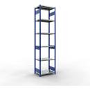 Schulte Lagertechnik Système de rayonnages à tablettes emboîtables MULTIplus 250, rayonnage de base, verrou de longueur, 3000x750x500 mm, 7 tablettes, bleu gentiane/zingué