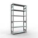 Schulte MULTIplus250 Rayonnage emboîtable, rayonnage de base, 5 tablettes, jusqu'à 250 kg par tablette, montage sans outillage L 1300 x P 400 x H 2500, gris argenté