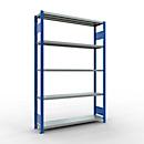 Schulte MULTIplus250 Steckregal, Grundregal, 5 Fachböden, bis 250 kg je Fachboden, werkzeuglos montierbar, B 1300 x T 300 x H 2000, enzianblau/verzinkt