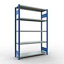 Schulte MULTIplus250 Steckregal, Grundregal, 5 Fachböden, bis 250 kg je Fachboden, werkzeuglos montierbar, B 1300 x T 400 x H 2000, enzianblau/verzinkt