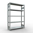 Schulte MULTIplus250 Steckregal, Grundregal, 5 Fachböden, bis 250 kg je Fachboden, werkzeuglos montierbar B 1300 x T 400 x H 2000, silbergrau