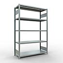Schulte MULTIplus250 Steckregal, Grundregal, 5 Fachböden, bis 250 kg je Fachboden, werkzeuglos montierbar B 1300 x T 500 x H 2000, silbergrau