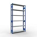 Schulte MULTIplus250 Steckregal, Grundregal, 6 Fachböden, bis 250 kg je Fachboden, werkzeuglos montierbar, B 1300 x T 300 x H 2500, enzianblau/verzinkt