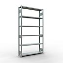 Schulte MULTIplus250 Steckregal, Grundregal, 6 Fachböden, bis 250 kg je Fachboden, werkzeuglos montierbar, B 1300 x T 300 x H 2500, silbergrau