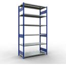 Schulte MULTIplus250 Steckregal, Grundregal, 6 Fachböden, bis 250 kg je Fachboden, werkzeuglos montierbar B 1300 x T 600 x H 2500, enzianblau/verzinkt