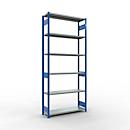 Schulte MULTIplus250 Steckregal, Grundregal, 7 Fachböden, bis 250 kg je Fachboden, werkzeuglos montierbar, B 1300 x T 400 x H 3000, enzianblau/verzinkt