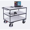 Schwerer ESD-Tischwagen, Stahl/Spanplatte, Graphitgrau/Lichtgrau, 3 Etagen, L 1200 x B 800 mm, TPE-Rollen mit EasySTOP, bis 500 kg