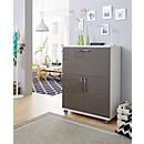 Sekretär, ideal für das Home Office, ausklappbare Schreibfläche, 2 Fächer hinter Flügeltüren, Lenkrollen, Holz, B 900 x T 450 x H 1200 mm, weiß/grau