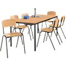Set 1 table en tube d'acier 1600 x 800 mm + 6 chaises empilables