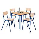 Set avantageux : 4 chaises en bois et 1 table 800 x 800 mm, hêtre, piètement bleu (table et chaises)