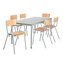 Set avantageux : 6 chaises en bois avec pieds chromés et 1 table 1600 x 800 mm, gris clair