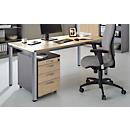 Set avantageux : bureau NEVADA - L 1600 mm - piétement rond aluminium - chêne + caisson mobile décor chêne et gris foncé