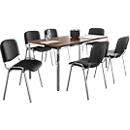 Set ISO SWING BASIC: 6 stoelen kunstleder, onderstel chroom + vergadertafel 1600 x 800 mm,  notenhoutdecor
