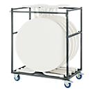 Set oferece 1 carrinho de transporte e opcionalmente 5 ou 10 mesas de bar, mesas dobráveis