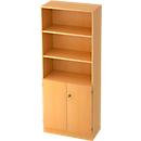 Shelf cabinet, W 800 x D 420 x H 2004 mm, 5 AA, 5 shelves, 2 doors, lockable, beech finish