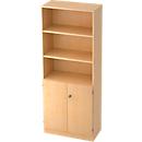 Shelf cabinet, W 800 x D 420 x H 2004 mm, 5 AA, 5 shelves, 2 doors, lockable, maple finish, with lock, maple finish