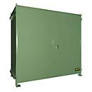 Shelf container BAUER CEN 29-2, steel, double wing door, W 3175 x D 1480 x H 2980 mm, green