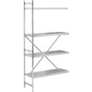 Shelving system, add-on shelving, stainless steel, perforated base, H 2000 x W 875 x D 400 mm