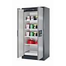 Sicherheitsschrank Typ 90 asecos Q-PEGASUS-90, Flügeltüren mit Schließ-Automatik, Einhandbedienung, Front asecos Silber, B 893 x T 615 x H 1953 mm