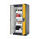 Sicherheitsschrank Typ 90 asecos Q-PEGASUS-90, Flügeltüren mit Schließ-Automatik, Einhandbedienung, Front Sicherheitsgelb, B 893 x T 615 x H 1953 mm