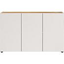 Sideboard Athen, avec 4 compartiments et 3 portes sans poignée avec amortisseur, 5 patins, L 1200 x P 340 x H 760 mm, bois, chêne cachemire/navarra