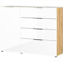 Sideboard, mit 4 Schubladen und 1 Tür, Glasfront- und auflage, B 1340 x T 420 x H 1020 mm, Navarra-Eiche/weiß