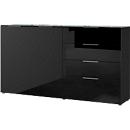 Sideboard, mit 4 Schubladen und 2 Türen, Glasfront- und auflage, B 1840 x T 420 x H 1020 mm, schwarz