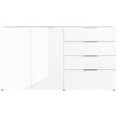 Sideboard, mit 4 Schubladen und 2 Türen, Glasfront- und auflage, B 1840 x T 420 x H 1020 mm, weiß