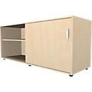 Sideboard, mit Schiebetür, abschließbar, Spanplatte, B 1600 x T 500 x H 663 mm, rechts anstellbar, Ahorn