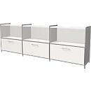 Sideboard Toledo, avec panneau de finition arrière, 3 tiroirs, 3 casiers, 2 HC, l. 2360 x P 380 mm, blanc