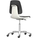 Siège d'atelier pivotant Labsit, similicuir, roulettes, l. 450 x P 420 x H 450 - 650 mm, blanc