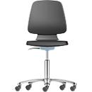 Siège d'atelier pivotant Labsit, similicuir, roulettes, l. 450 x P 420 x H 450 - 650 mm, bleu
