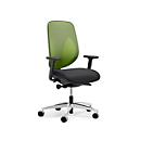 Siège de bureau 353 Giroflex, avec accoudoirs, mécanisme synchrone automatique, assise galbée, dossier 3D en filet, vert/noir/alu blanc