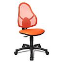Siège de bureau pivotant pour enfants Open Art Junior, sans accoudoirs, assise galbée, dossier en filet, orange/noir