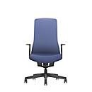 Siège de bureau PUREis3 Interstuhl, accoudoirs fixes, mécanisme synchrone 3D automatique, assise galbée, dossier capitonné en filet, bleu cobalt/noir