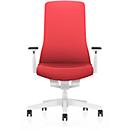 Siège de bureau PUREis3 Interstuhl, accoudoirs fixes, mécanisme synchrone 3D automatique, assise galbée, dossier capitonné en filet, rouge flamboyant/blanc