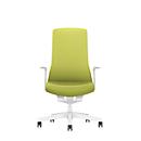 Siège de bureau PUREis3 Interstuhl, accoudoirs fixes, mécanisme synchrone 3D automatique, assise galbée, dossier capitonné en filet, vert printanier/blanc