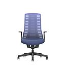 Siège de bureau PUREis3 Interstuhl, accoudoirs fixes, mécanisme synchrone 3D automatique, assise galbée, dossier en filet, bleu cobalt/noir