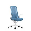 Siège de bureau PUREis3 Interstuhl, accoudoirs fixes, mécanisme synchrone 3D automatique, assise galbée, dossier en filet, bleu pastel/blanc