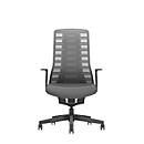 Siège de bureau PUREis3 Interstuhl, accoudoirs fixes, mécanisme synchrone 3D automatique, assise galbée, dossier en filet, gris fer/noir