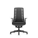 Siège de bureau PUREis3 Interstuhl, accoudoirs fixes, mécanisme synchrone 3D automatique, assise galbée, dossier en filet, noir/noir