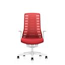 Siège de bureau PUREis3 Interstuhl, accoudoirs fixes, mécanisme synchrone 3D automatique, assise galbée, dossier en filet, rouge flamboyant/blanc