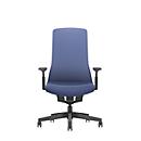 Siège de bureau PUREis3 Interstuhl, accoudoirs réglables, mécanisme synchrone 3D automatique, assise galbée, dossier capitonné en filet, bleu cobalt/noir