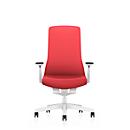 Siège de bureau PUREis3 Interstuhl, accoudoirs réglables, mécanisme synchrone 3D automatique, assise galbée, dossier capitonné en filet, rouge flamboyant/blanc