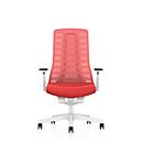 Siège de bureau PUREis3 Interstuhl, accoudoirs réglables, mécanisme synchrone 3D automatique, assise galbée, dossier en filet, rouge flamboyant/blanc