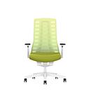 Siège de bureau PUREis3 Interstuhl, accoudoirs réglables, mécanisme synchrone 3D automatique, assise galbée, dossier en filet, vert printanier/blanc