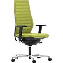 Siège de bureau R12, avec accoudoirs, armature en aluminium poli, vert